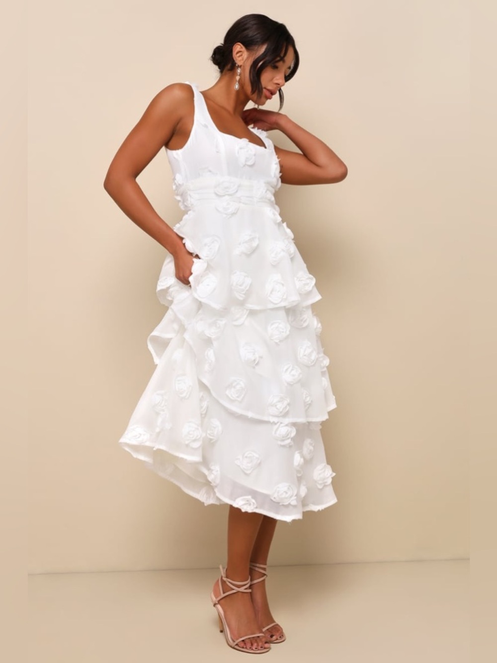 NEW LULUS WHITE ROSETTE MIDI - Picture 3 of 5